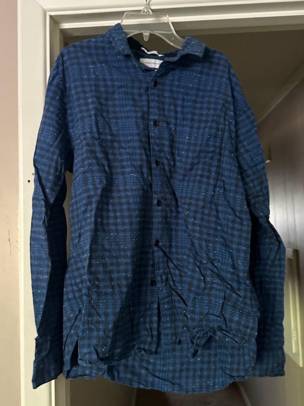 Urban Outfitters Navy Blue Check Button-Up Shirt